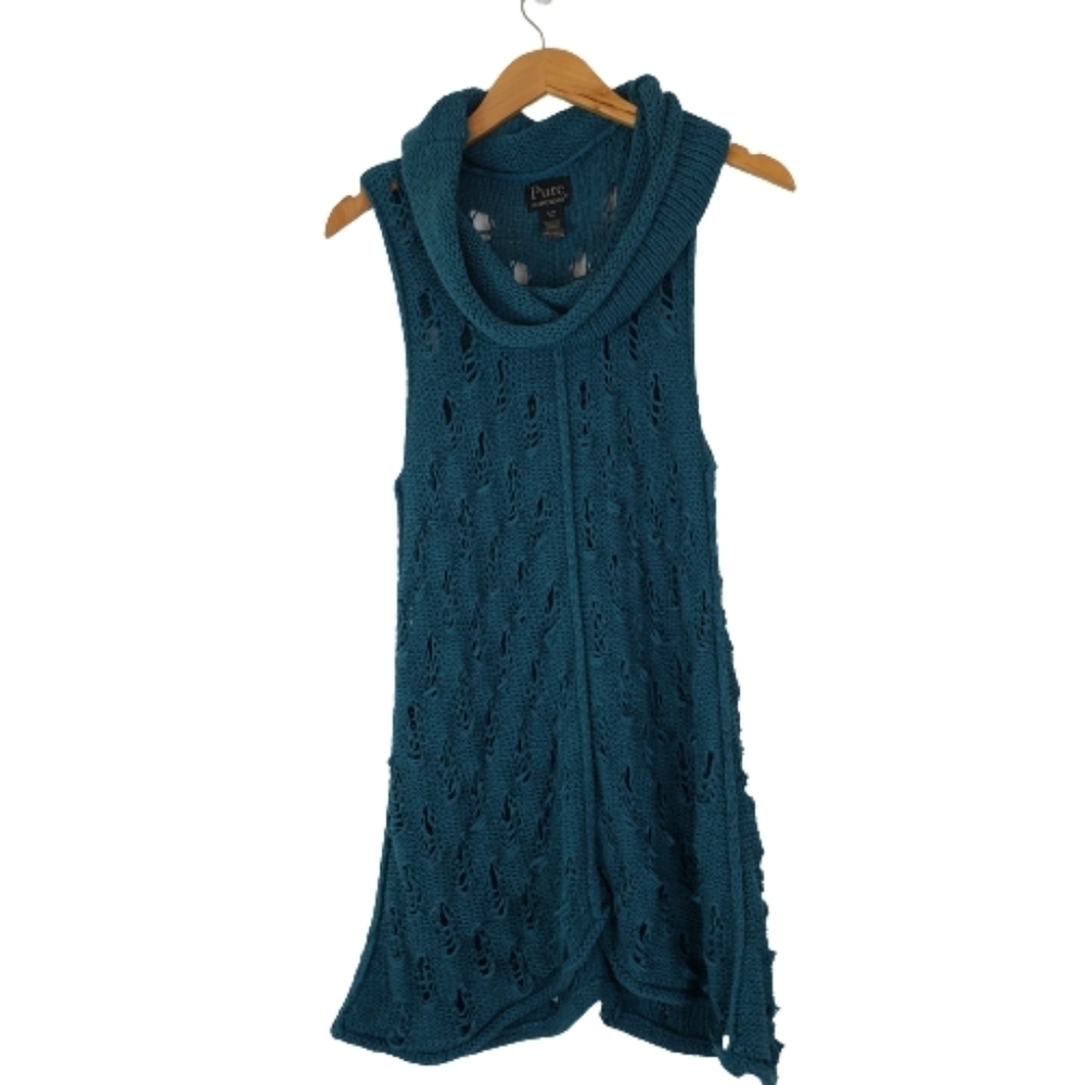 Pure Handknit knit tunic cowl neck sweater